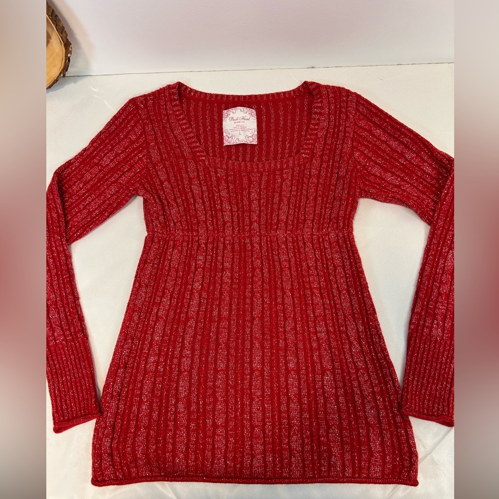 Duck Head Jeans Co. Red Sparkled‎ Ribbed Long Sleeve Sweater Women’s Large